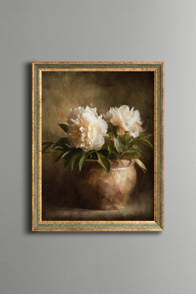epiqart White Peony – Vintage Patterned Frame – Slim Model