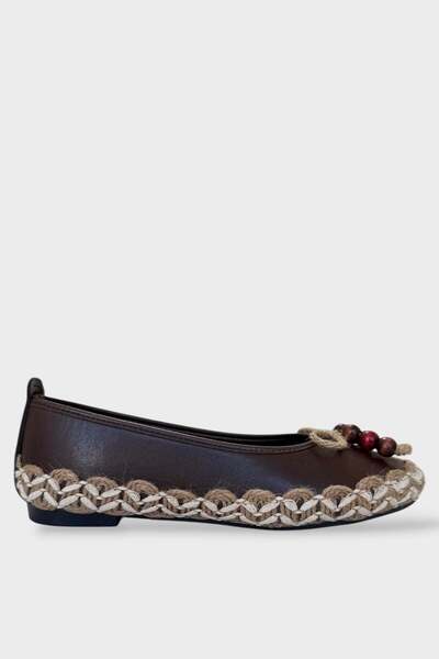 Liger Ψάθινη κορδέλα με λεπτομέρειες Γυναικεία Μπαλαρίνα ΚΑΦΕ