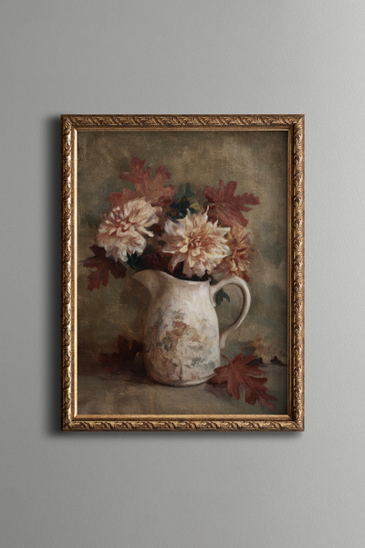 epiqart Rustik Vazo ve Sonbahar Yaprakları - Vintage Desenli Çerçeve - İnce M...