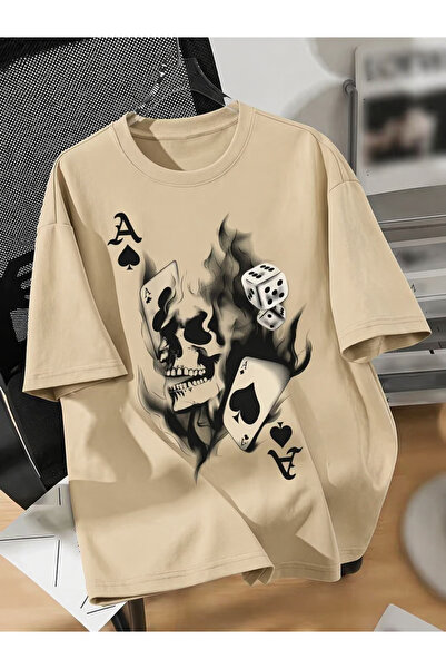 EYAX MODA KURU KAFA İSKAMBİL BASKILI UNISEX OVERSIZE TİŞÖRT / T-SHIRT