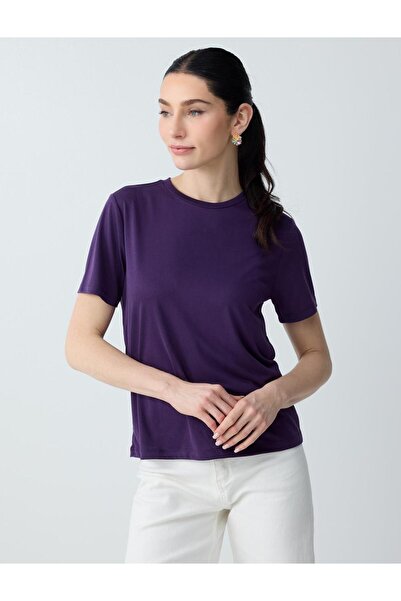 Jimmy Key Μωβ κοντομάνικο πλεκτό μπλουζάκι με λαιμόκοψη ποδηλάτου