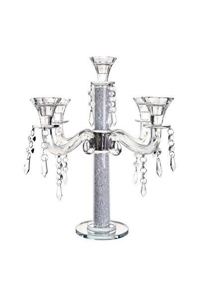 OEM Γυάλινο κηροπήγιο, με γυάλινα στοιχεία, για 5 κεριά