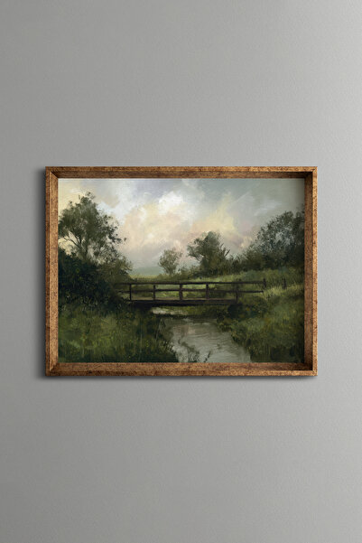 epiqart Wooden Bridge and Nature Scenery - Vintage Patterned Frame - Thin Model