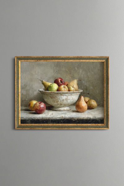 epiqart Classic Fruit Bowl Still Life - Vintage Patterned Frame - Thin Model