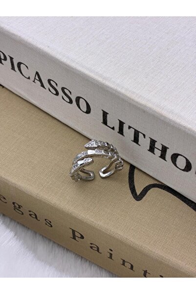 Hedef Bijuteri Silver Color Zircon Stone Three Row Snake Model Adjustable Bra...