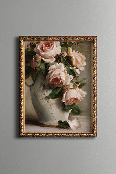 epiqart Elegant Pink Peonies – Vintage Patterned Frame – Slim Model