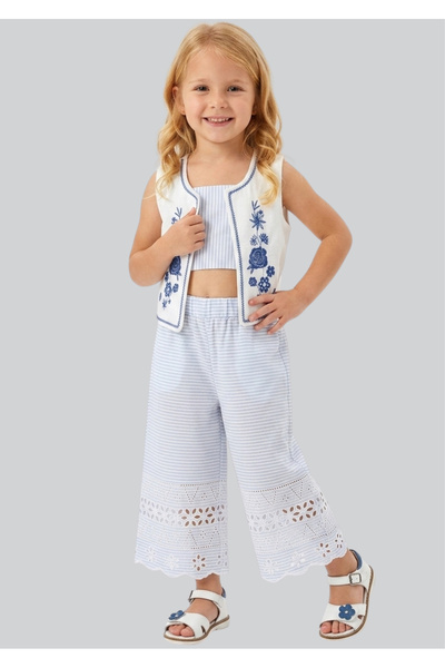 ww waka waka kids store Κοριτσίστικο Σετ 3 τεμαχίων με Μπλε Ρίγες - Κεντημένο...