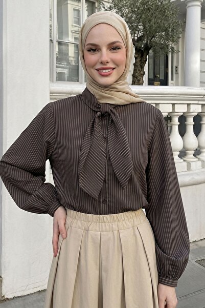 InStyle Πουκάμισο σε απόχρωση Bitter Brown με ριγέ γιακά και φουλάρι