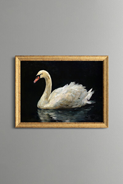 epiqart Swan and Water Reflection - Vintage Patterned Frame - Slim Model