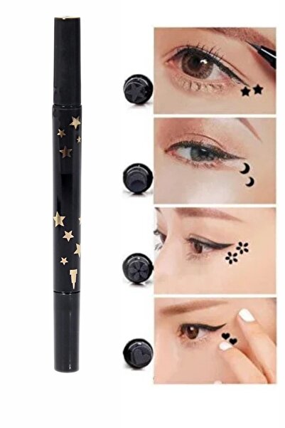 HİROS'H Baskılı Çift Uçlu Eyeliner Çiçek Yıldız Kalp Ay Baskılı ve Kalem Uçlu...