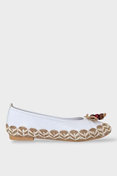 Liger Ψάθινη κορδέλα με λεπτομέρειες Γυναικείες Μπαλαρίνες ΛΕΥΚΕΣ