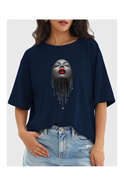 ZAVIXO -Women's Oversize Basic Artistic Face Print T-Shirt – 100% Cotton Soft...