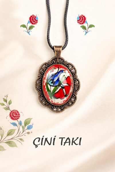 Tetik Tesbihçilik İznik Çini El İşçiliği Kolye – Geleneksel Desenli Kolye, Ta...