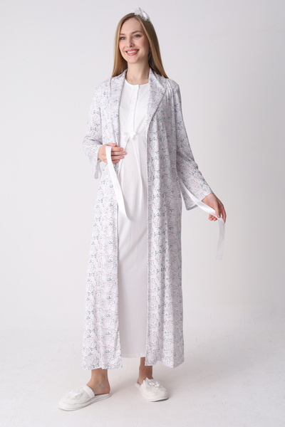 ERDENİZ TEKSTİL Cotton Maternity Nightgown and Dressing Gown Set - Breastfeed...