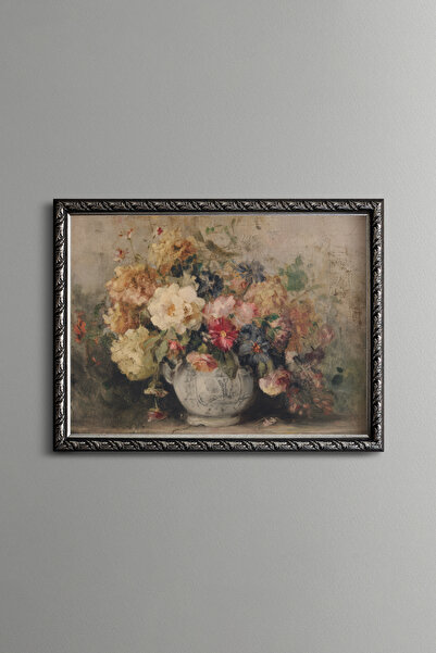 epiqart Colorful Flowers in Vase Still Life - Vintage Patterned Frame - Fine ...