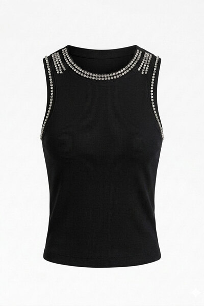 MAGARDE Αθλητικό Φανελάκι Premium με Πέτρινη Λεπτομέρεια - ΜΑΥΡΟ