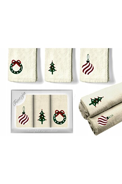 Koney Kitchen Towel Set, KONEY, Xmas Embroidery, 3-Piece Gift, Standard, Mult...