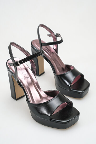Rella Black Platform Heeled Sandals with Ankle Strap, Thick Heeled, Comfortab...