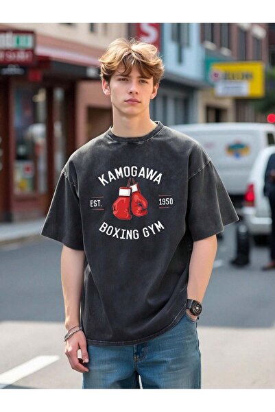 PENTHİLUS Unisex Oversize Tişört | Boks Gym Baskılı Yıkamalı Spor Streetwear ...