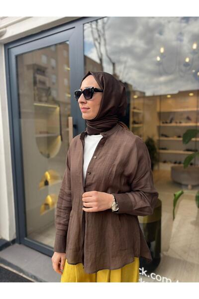 Almarwah Black 101008 Rahat Kesim Kadın Gömlek Kahve