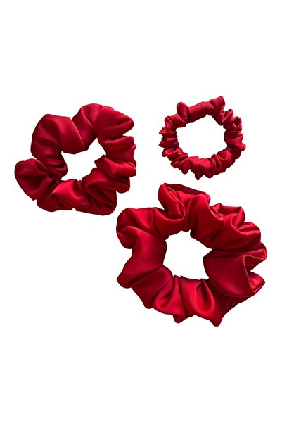 Artful Wear Set 3 Scrunchies Handmade, Satin Premium, Roșu Intens, Protecție ...