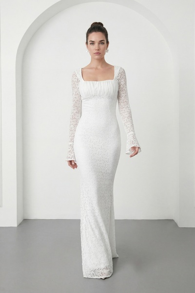 Lafaba Women's White Long Sleeve Lace Event Dress