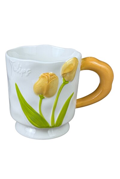 OEM Πορτοκαλί κεραμική κούπα με  "Τουλίπες ", 400 ml