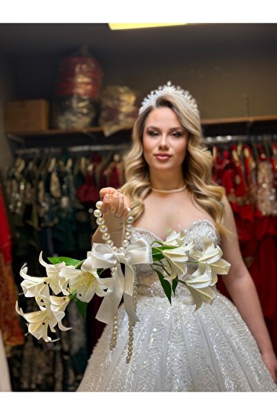 Bridal Luxe Lilyum gelin çiçeği çanta çiçek düğün inci detaylı