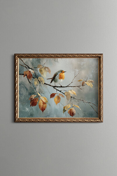 epiqart Bird and Branch Composition - Vintage Patterned Frame - Slim Model