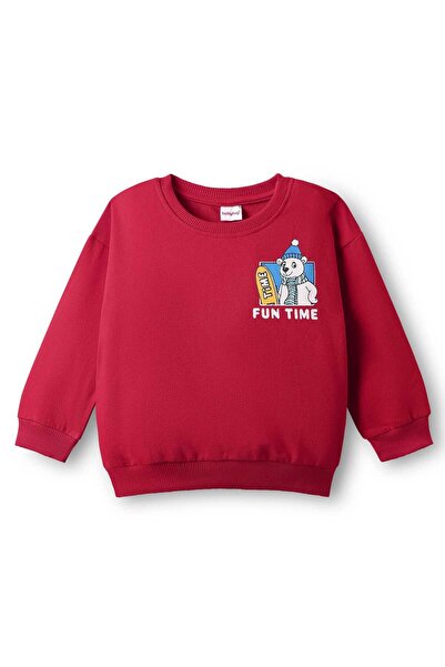 Babyhug Knit Full Sleeves Sweatshirt with Bear Print - Red