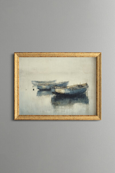 epiqart Sakin Suda Kayıklar - Vintage Patterned Frame - Slim Model