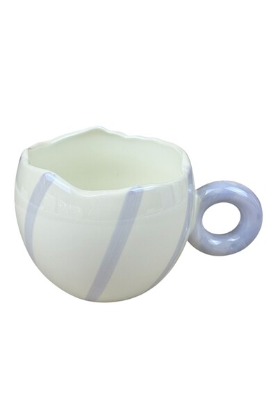 OEM Λευκή κεραμική κούπα με παστέλ λωρίδα λιλά και λαβή λιλά, 360 ml