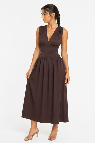 kikiriktekstil 10857 Γυναικείο φόρεμα από ύφασμα λύκρα με λαιμόκοψη V και κορ...