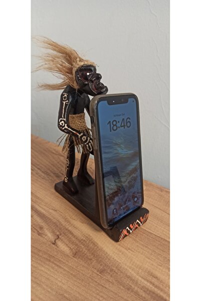 MATRUŞKA DERİ SANAT TASARIM Ahşap el yapımı primitif aborjin Telefon Tutucu