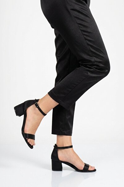 AYAKMOD Μαύρα σατέν γυναικεία βραδινά παπούτσια με τακούνι 325157 Z