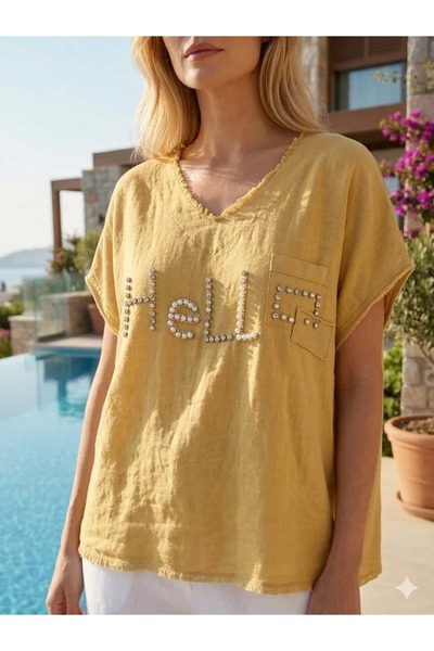 Punta Otantik PT41822 Ιταλική Μπλούζα από Λινό Μπροστά και Βαμβάκι Πίσω, με Σ...