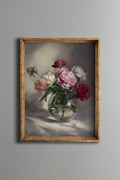 epiqart Colorful Roses in Glass Vase – Vintage Patterned Frame – Slim Model