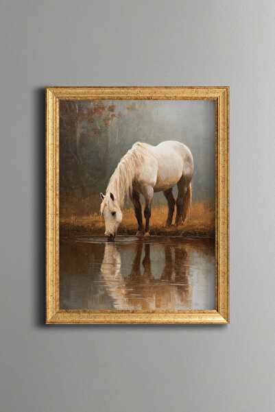 epiqart White Horse – Vintage Patterned Frame – Slim Model