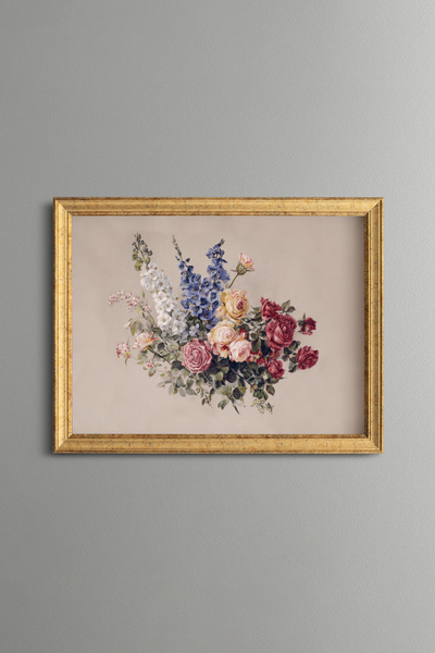 epiqart Colorful Rose and Flower Bouquet - Vintage Patterned Frame - Thin Model
