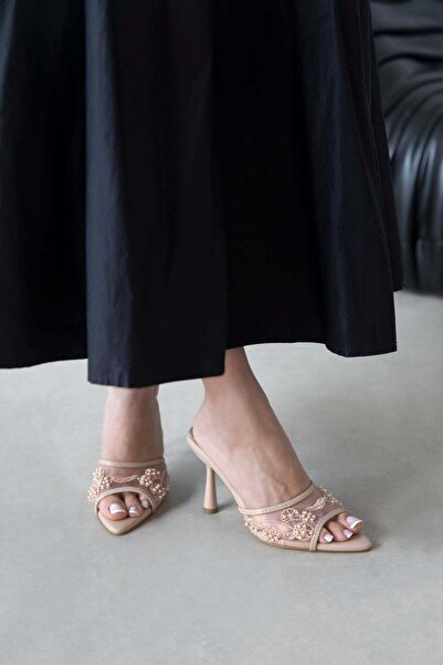 STRASWANS Karis Γυναικεία Διχτυωτά Σανδάλια με Λεπτομέρεια και Τακούνι Δερμάτινα