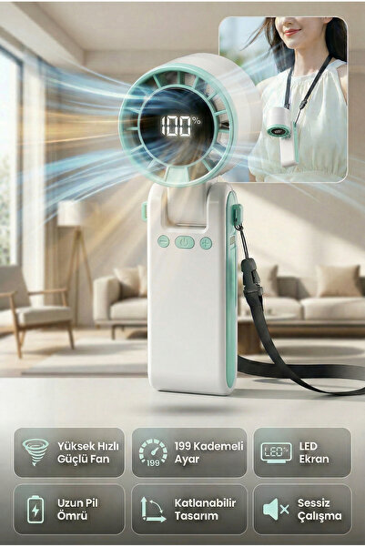 ALFAGİFT Taşınabilir Mini Fan Boyuna Asılabilir Katlanabilir El Tipi Vantilat...