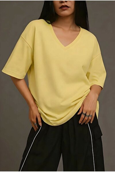 DM DOLCE MORE Τυπωμένο μπλουζάκι με λαιμόκοψη V, oversized, unisex 1VQ2