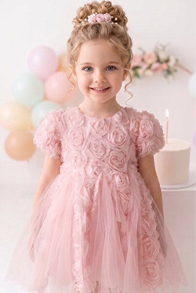 ALYRA Βρεφικό φόρεμα για κορίτσια, τούλινο φόρεμα πριγκίπισσας με τριαντάφυλλ...