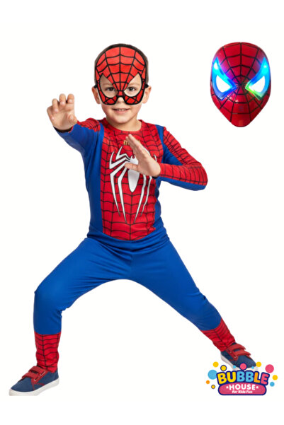 BUBBLE HOUSE FOR KİDS FUN Işıklı Maskeli Beyaz Baskılı Spiderman Kostümü Yeni...