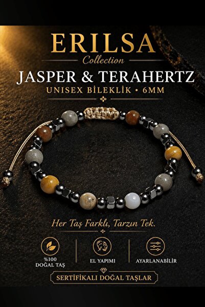 Erilsa Certified Jasper Terahertz Bracelet - 6 mm Natural Stone Unisex Adjust...