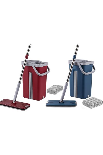Be Care Mop bucket with wringer, 2-eye flat mop and 4 spare