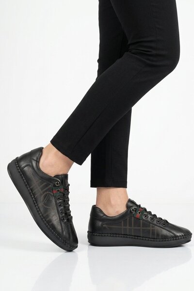 Voyager Black Genuine Leather Anatomical Women's Casual Shoes Z096 Z