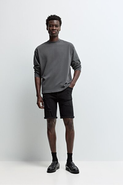 LEFTIES Distressed detaylı skinny denim bermuda