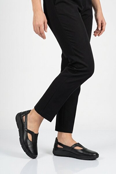 Voyager Black Genuine Leather Anatomical Women's Casual Shoes Z541 Z