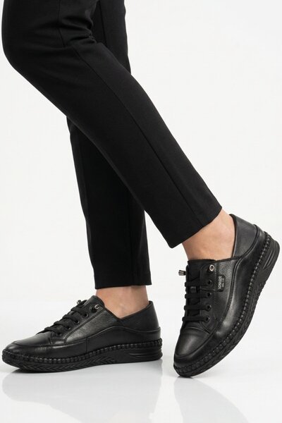 Voyager Black Genuine Leather Anatomical Women's Casual Shoes Z536 Z